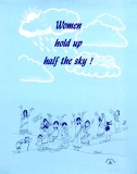 women hold up half…